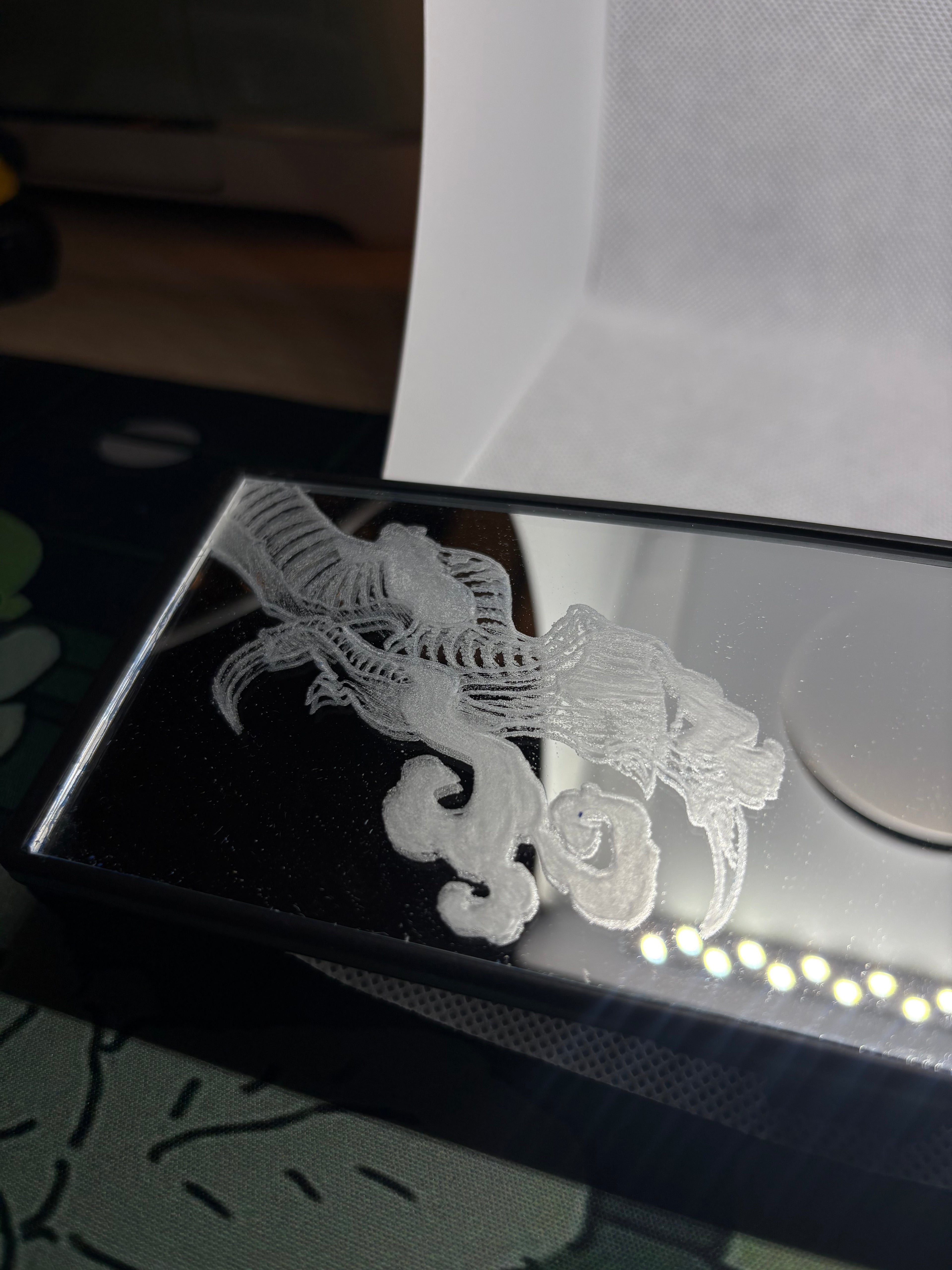 Dragon design engraved car mirror